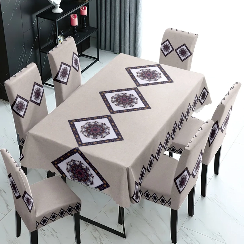 MANTEL MASHINI RECTANGULAR +6 FUNDAS BEIGE TRIANGULO - 1