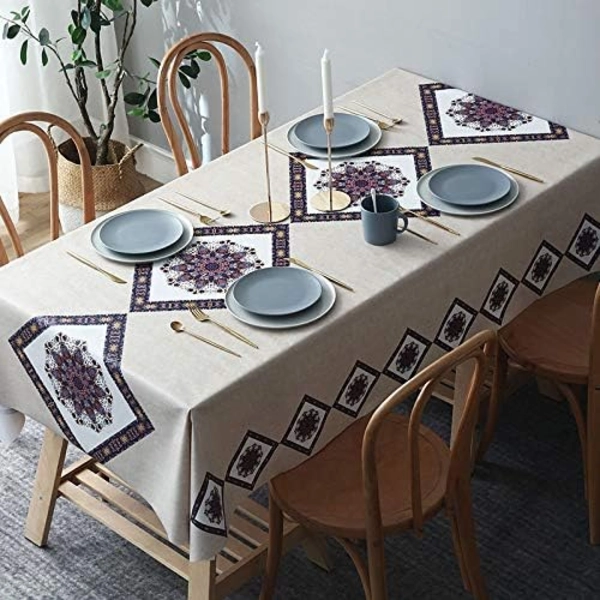 MANTEL MASHINI RECTANGULAR +6 FUNDAS BEIGE TRIANGULO - 2