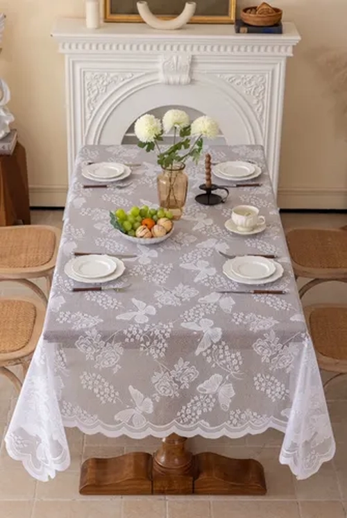 MANTEL MARIPOSA VISILLO ENCAJES 150X215 BLANCO - 5