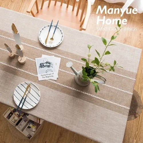 MANTEL RECTANGULAR ALGODON 140X220 RAYAS BEIGE - 4