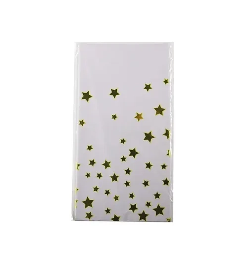 MANTEL PLASTICO CUMPLEAÑOS BLANCO ESTRELLAS DORADAS - 1