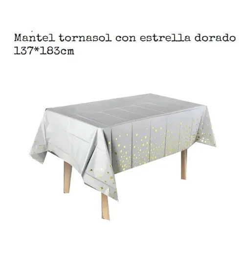 MANTEL PLASTICO CUMPLEAÑOS BLANCO ESTRELLAS DORADAS - 3