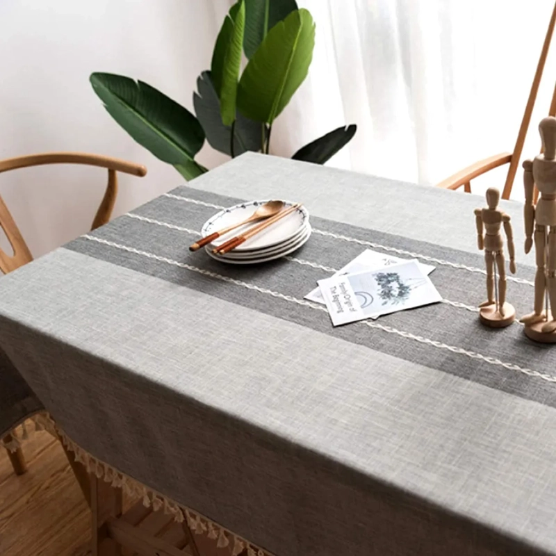 MANTEL RECTANGULAR ALGODON 140X220 RAYAS GRIS - 1