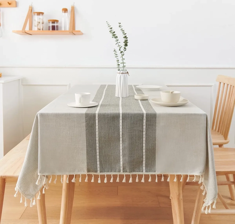 MANTEL RECTANGULAR ALGODON 140X220 RAYAS GRIS - 2