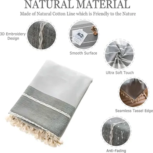 MANTEL RECTANGULAR ALGODON 140X220 RAYAS GRIS - 8