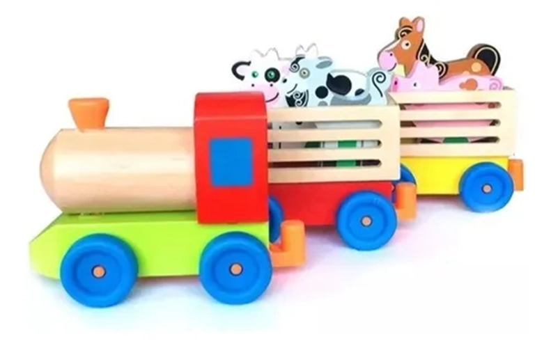 TREN MADERA GRANJA CON ANIMALES MULTICOLOR - 1