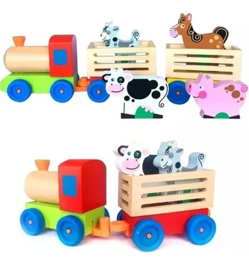 TREN MADERA GRANJA CON ANIMALES MULTICOLOR - 2