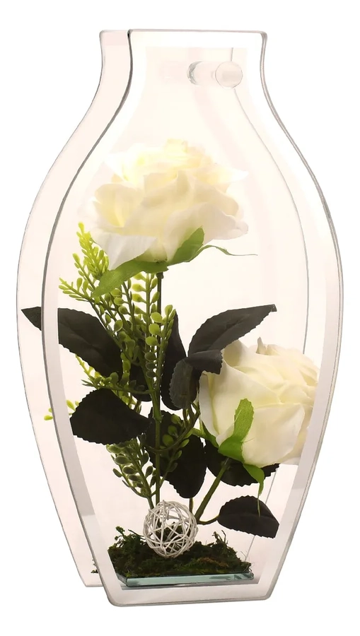 FLORERO CRISTAL 28 CM CON ROSA BLANCA - 1
