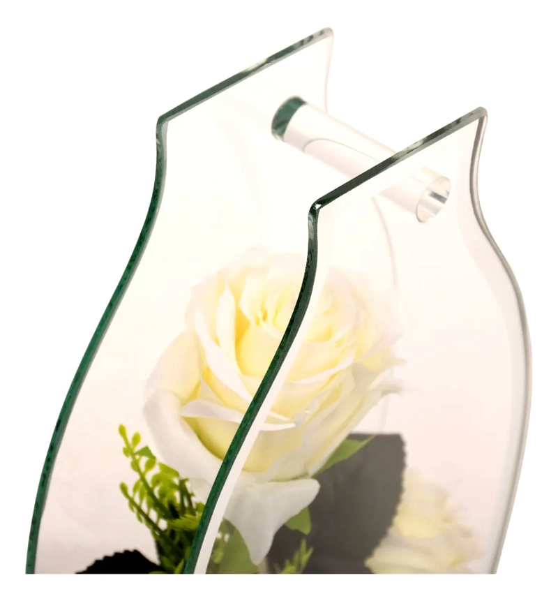 FLORERO CRISTAL 28 CM CON ROSA BLANCA - 2
