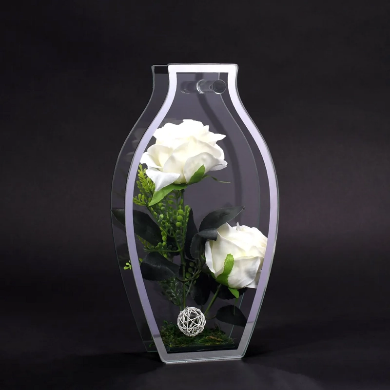 FLORERO CRISTAL 28 CM CON ROSA BLANCA - 3