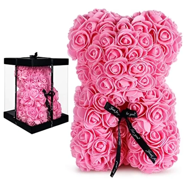 OSO DE ROSA ARTIFICIAL CON CAJA ROSA - 1