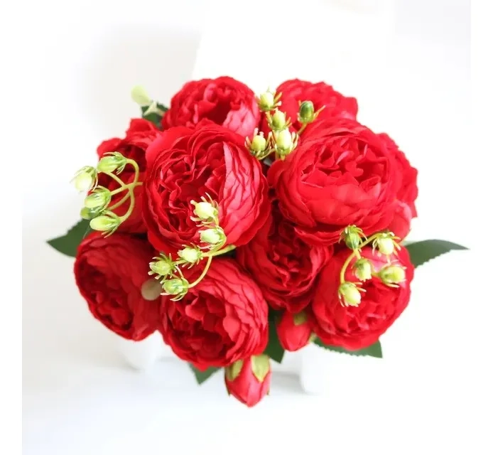 PEONIAS ARTIFICIALES RAMO FLOR DE SEDA ROJO - 1