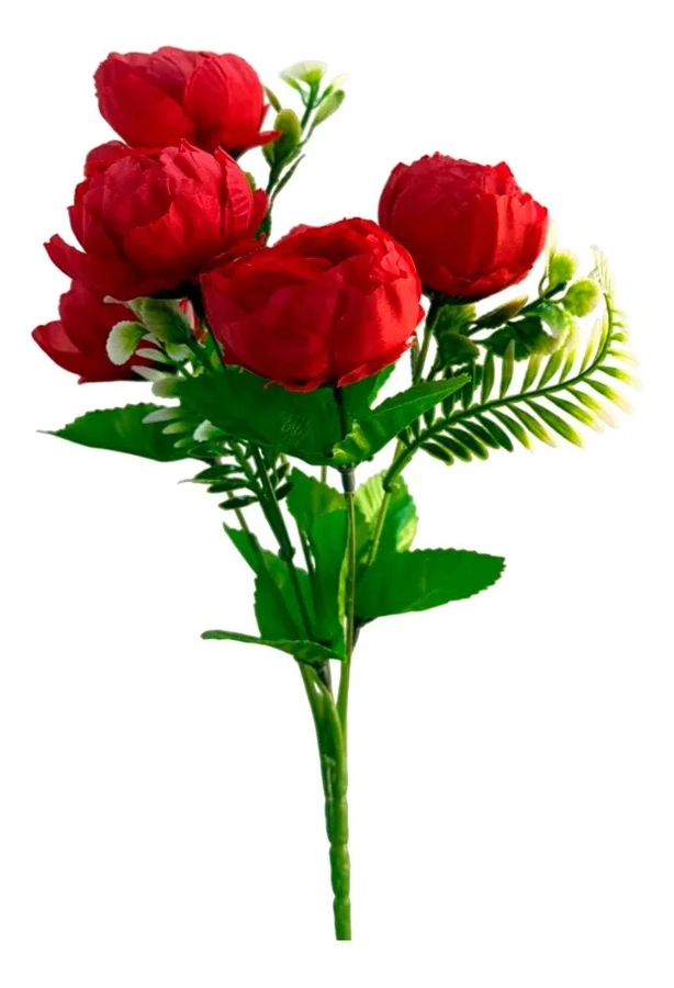PEONIAS ARTIFICIALES RAMO FLOR DE SEDA ROJO - 5