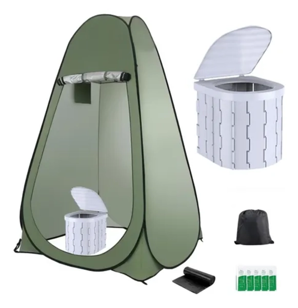 CARPA CASETA BAÑO VESTIDOR PORTATIL + INODORO VERDE - 2