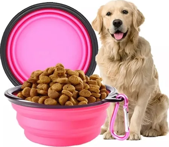 PLATO GOMA PLEGABLE PORTATIL MASCOTAS COLOR ROSADO - 2