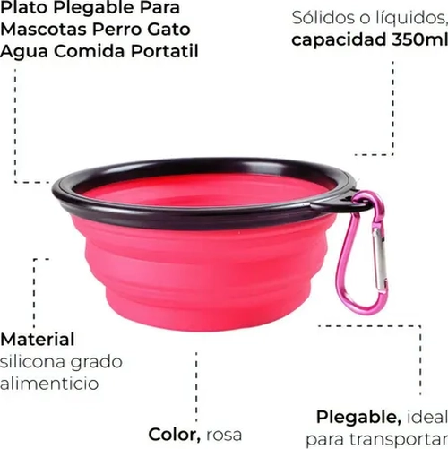 PLATO GOMA PLEGABLE PORTATIL MASCOTAS COLOR ROSADO - 3