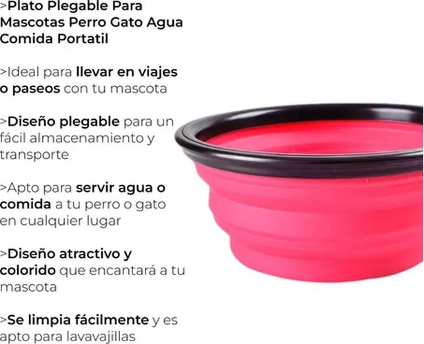 PLATO GOMA PLEGABLE PORTATIL MASCOTAS COLOR ROSADO - 4