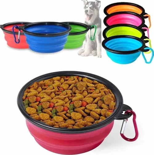 PLATO GOMA PLEGABLE PORTATIL MASCOTAS COLOR ROSADO - 5