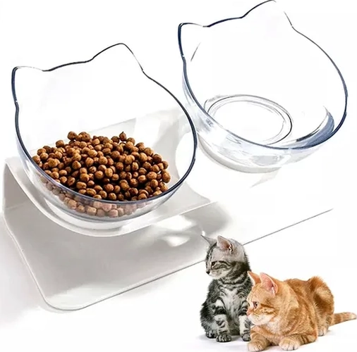PLATO DOBLE GATO COMEDERO MASCOTAS COLOR BLANCO - 1