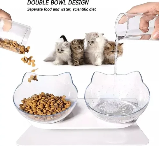 PLATO DOBLE GATO COMEDERO MASCOTAS COLOR BLANCO - 2