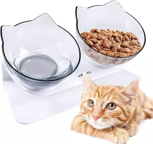 PLATO DOBLE GATO COMEDERO MASCOTAS COLOR BLANCO - 3