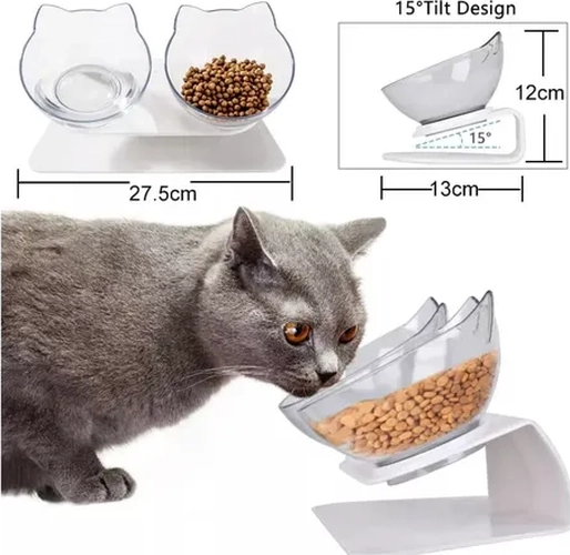 PLATO DOBLE GATO COMEDERO MASCOTAS COLOR BLANCO - 4