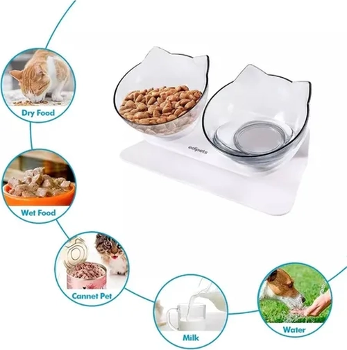 PLATO DOBLE GATO COMEDERO MASCOTAS COLOR BLANCO - 5