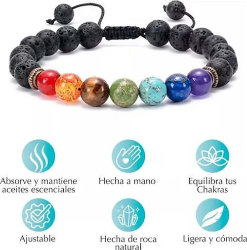 PULSERA PIEDRAS VOLCANICAS 7 CHAKRAS - 2