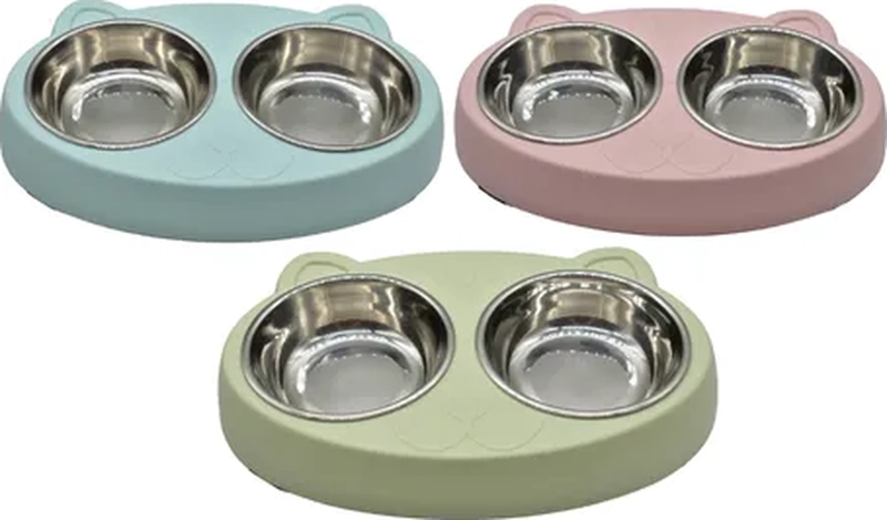 PLATO DOBLE COMEDERO MASCOTAS COLOR VERDE - 2