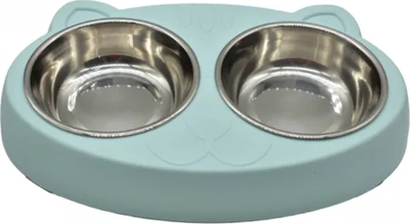 PLATO DOBLE COMEDERO MASCOTAS COLOR VERDE - 3