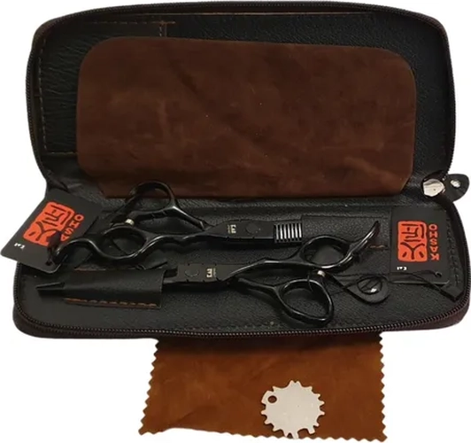 SET TIJERA PELUQUERIA NAVAJA + ESCULPIDORA 6'' - 5