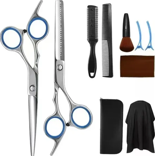 KIT TIJERAS PELUQUERIA 10 UNIDADES COLOR NEGRO - 1