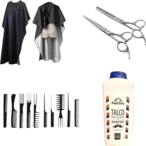 SET TIJERAS + CAPA + PEINES + TALCO - 2
