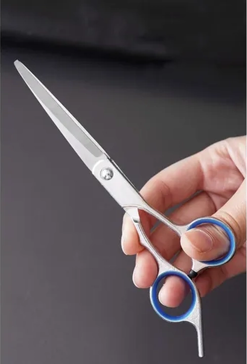 TIJERA PELUQUERO FILO NAVAJA PROFESIONAL COLOR AZUL - 5