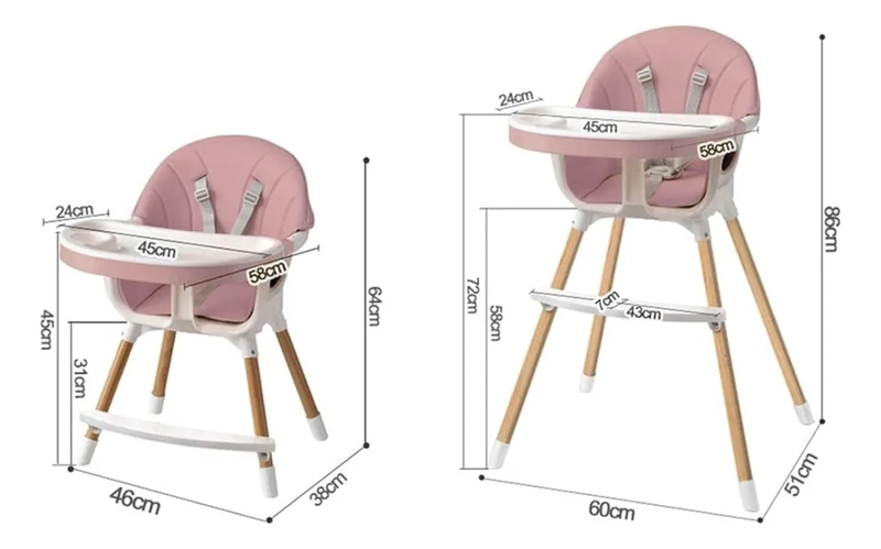 SILLA COMER 2 ALTURAS FUNDAS + CINTURON ROSA NORDICO - 3