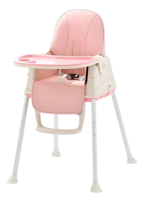 SILLA COMER 4 EN 1 DOBLE BANDEJA GRIS COLOR ROSADO - 1