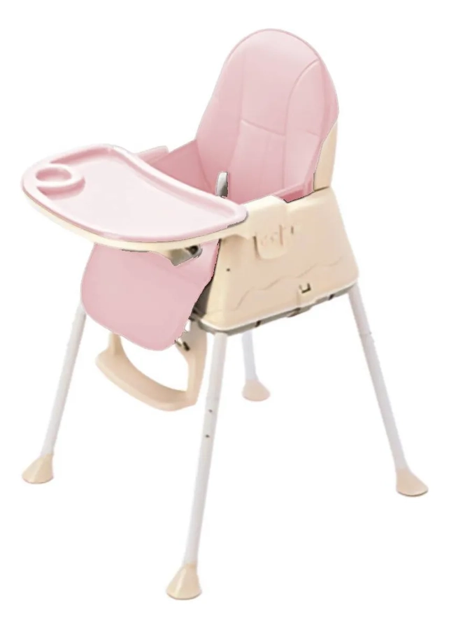 SILLA COMER 4 EN 1 DOBLE BANDEJA GRIS COLOR ROSADO - 2