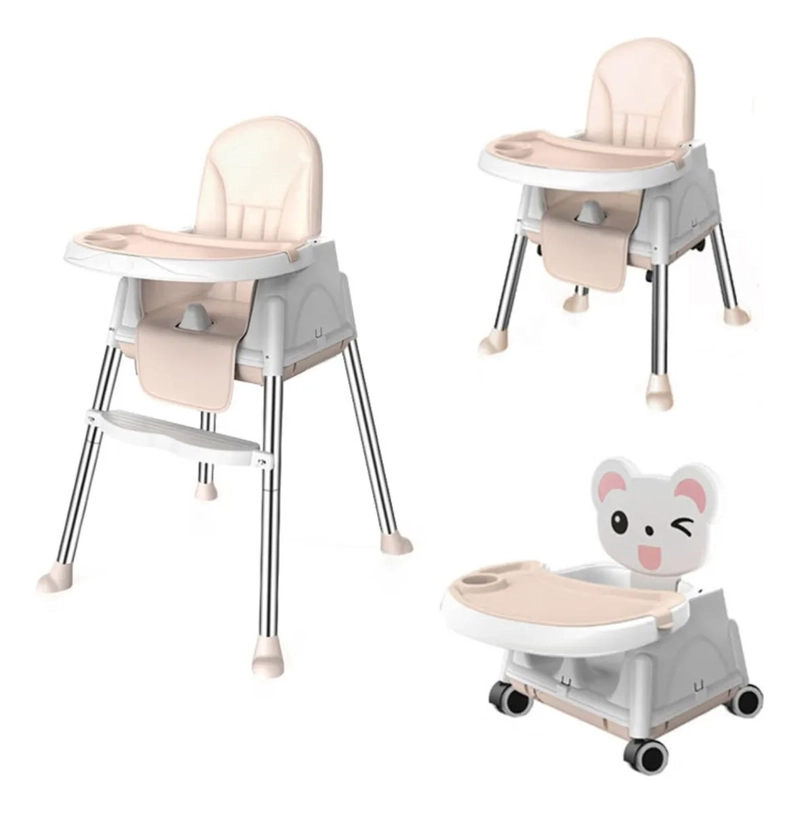 SILLA COMER 3 EN 1 CON RUEDAS COLOR ROSA BEBE - 3