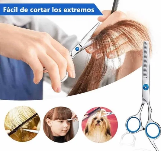 TIJERA PELUQUERO FILO NAVAJA PROFESIONAL AZUL - 3