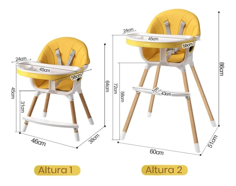SILLA COMER 2 ALTURAS FUNDAS + CINTURON AMARILLO NORDICO - 2