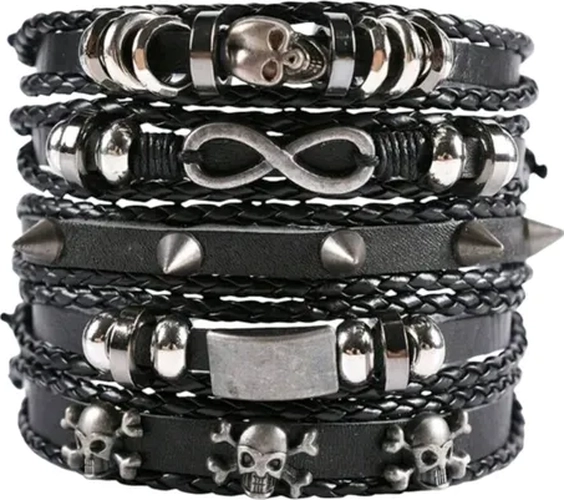 SET 5 PULSERAS ESTILO VIKINGO PUNK CALAVERAS - 4