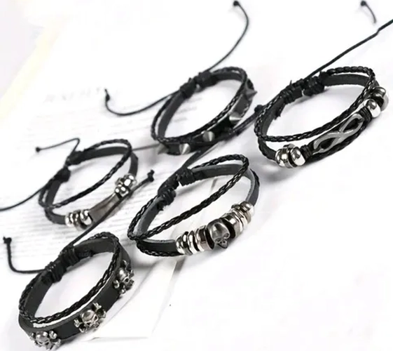 SET 5 PULSERAS ESTILO VIKINGO PUNK CALAVERAS - 6