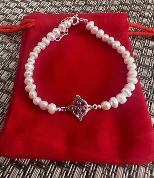 PULSERA NUDO BRUJAS PLATA FINA CON PERLAS - 2