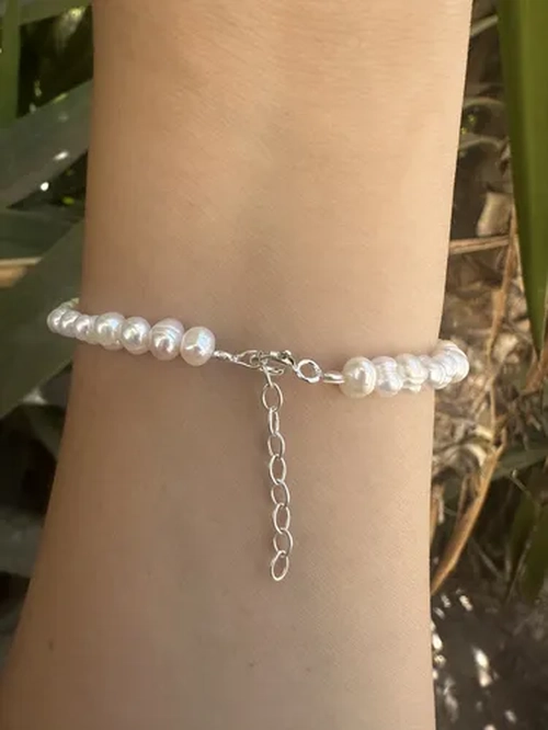 PULSERA NUDO BRUJAS PLATA FINA CON PERLAS - 7