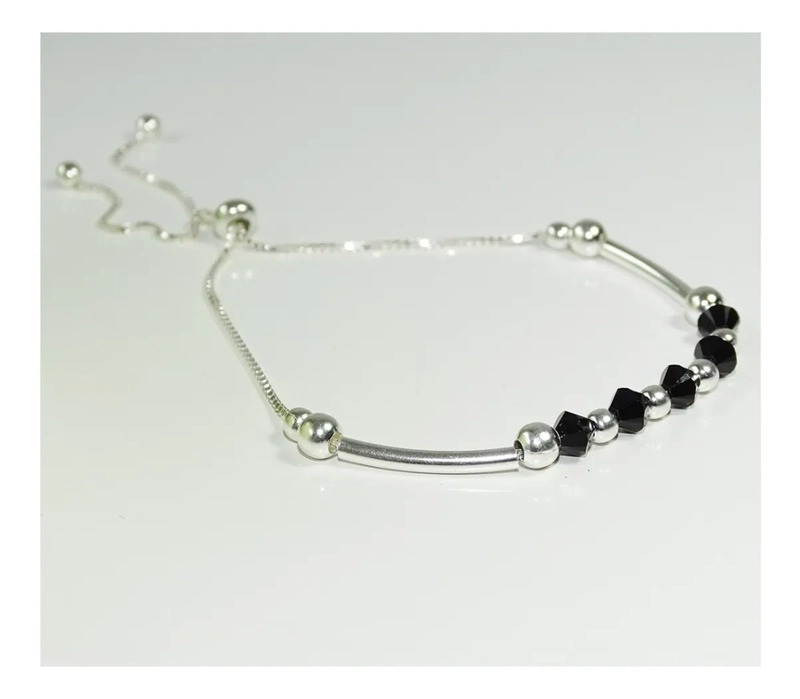 PULSERA AJUSTABLE PLATA CRISTALES DARK - 2