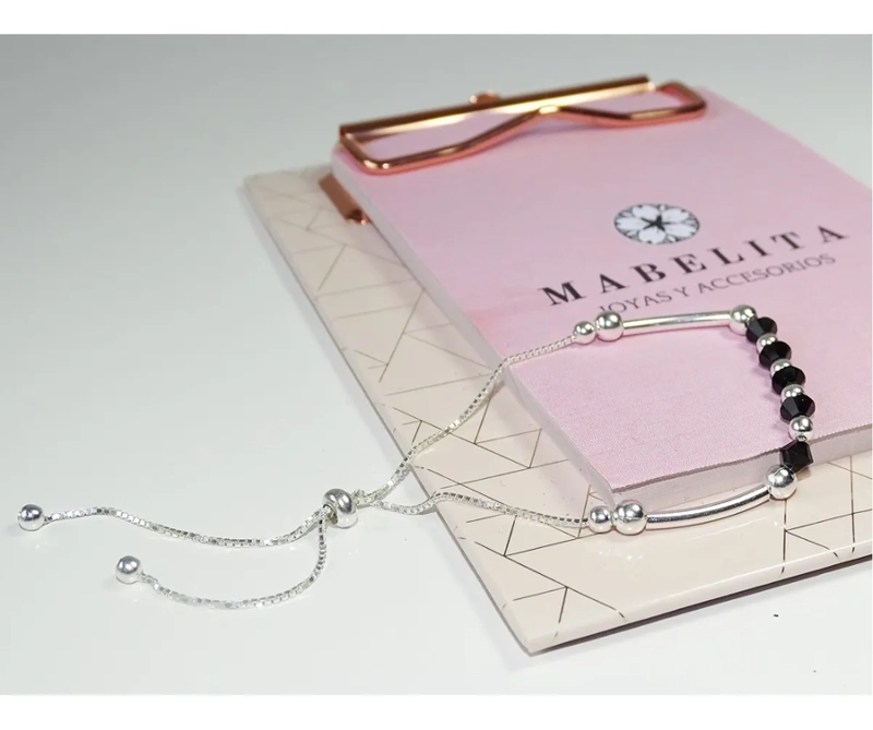 PULSERA AJUSTABLE PLATA CRISTALES DARK - 3