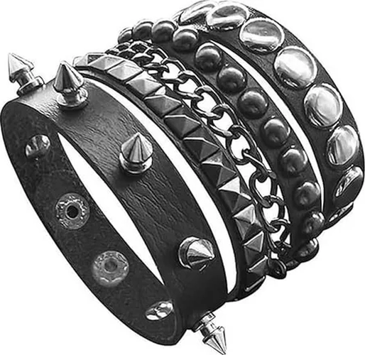 PACK 3 PULSERAS PUNK ROCK GOTICAS CON PUAS - 1