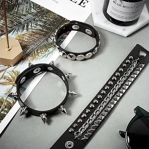 PACK 3 PULSERAS PUNK ROCK GOTICAS CON PUAS - 3