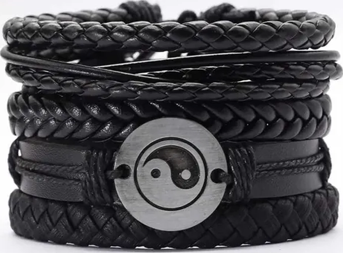 PULSERA CUERO BRAZALETE NEGRO MISTICO - 1