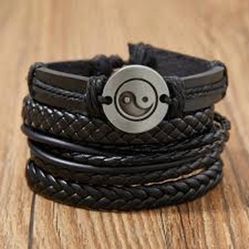 PULSERA CUERO BRAZALETE NEGRO MISTICO - 2